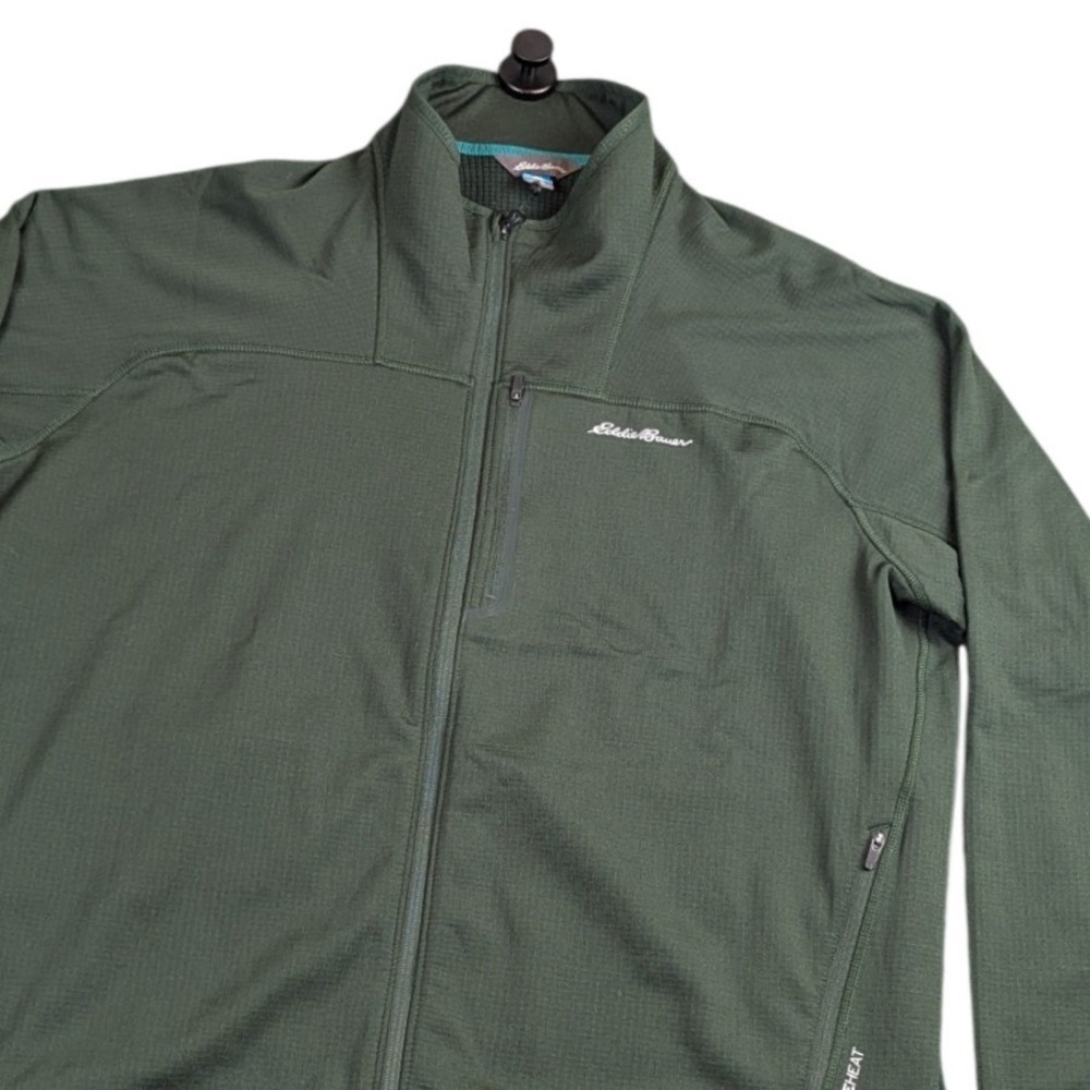 Eddie Bauer First Ascent Mens XL Green Grid Fleece Full Zip Jacket FreeHeat